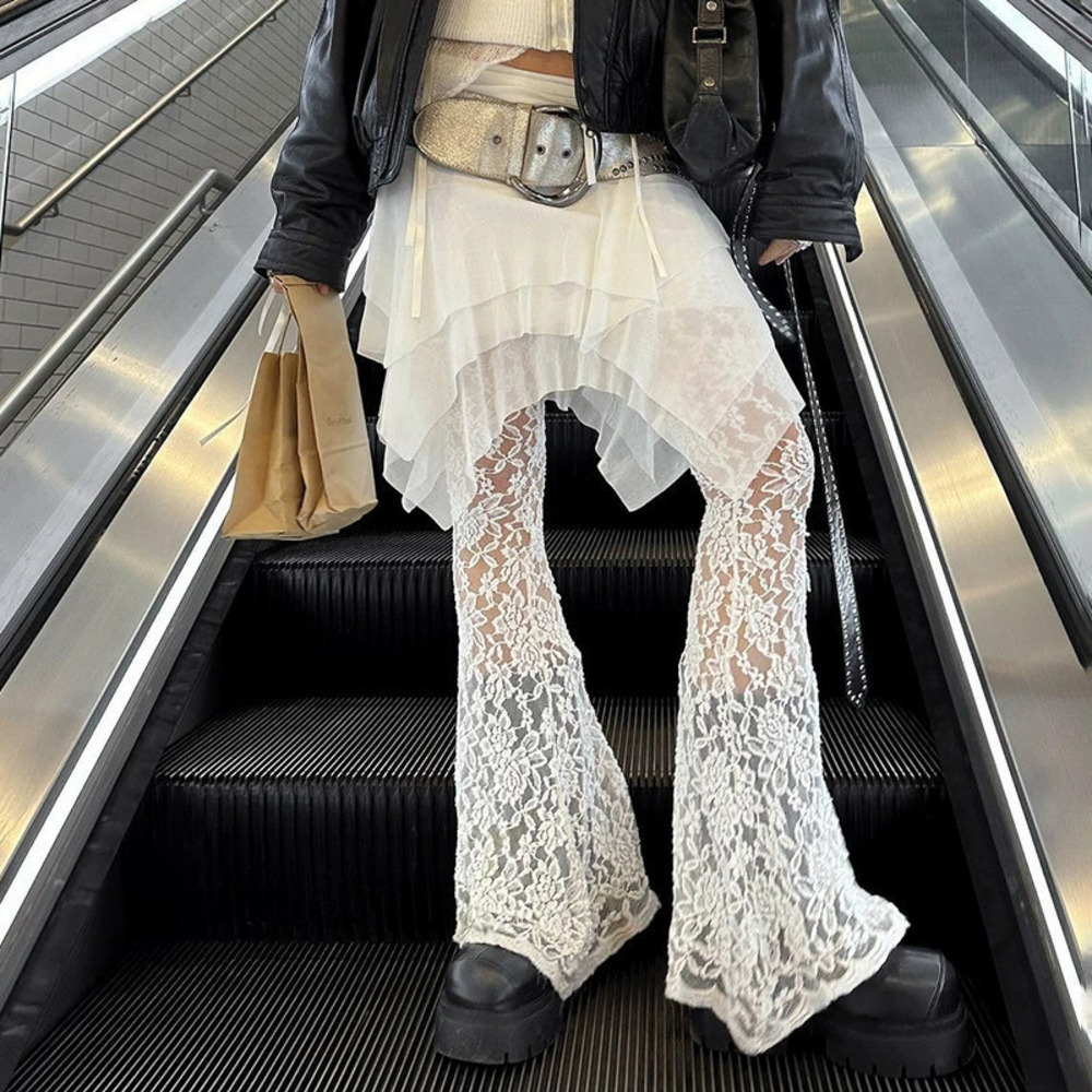 Zara Mesh Lace Sheer Skirt Pants